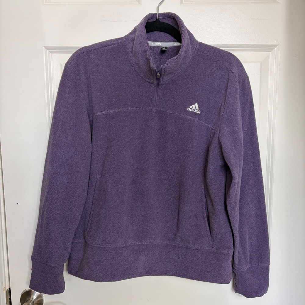Adidas Golf Mens Purple Quarter Zip Fleece Pullover Sweatshirt Medium Heathered